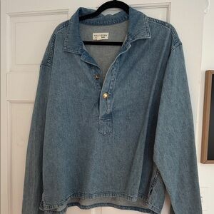 Nili Lotan Denim Pullover Shirt Jacket in Light Blue